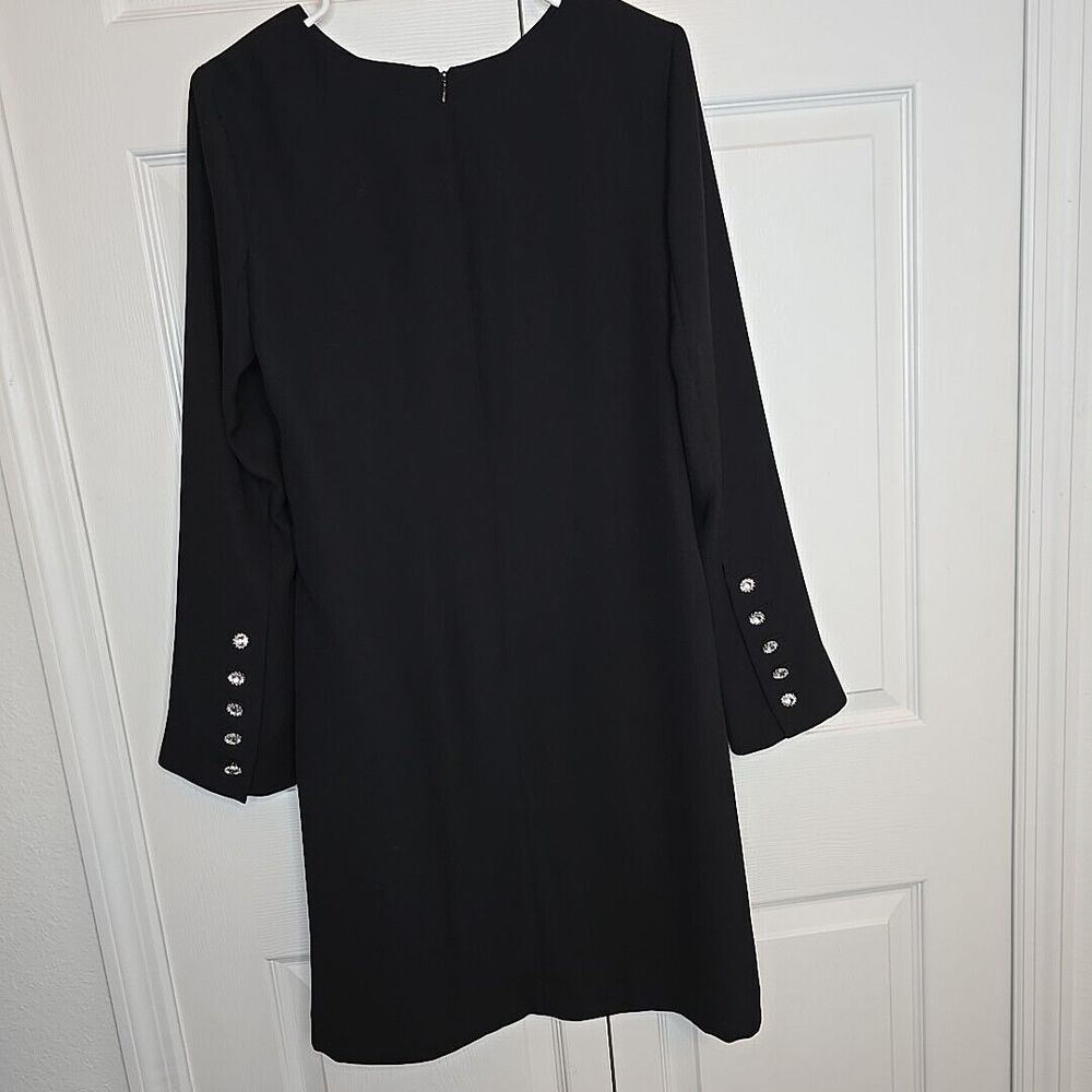 Talbots Size 6 Black Shift Dress‎ Crepe Long Sleeve Crystal Jeweled Buttons Cuff - Picture 4 of 13
